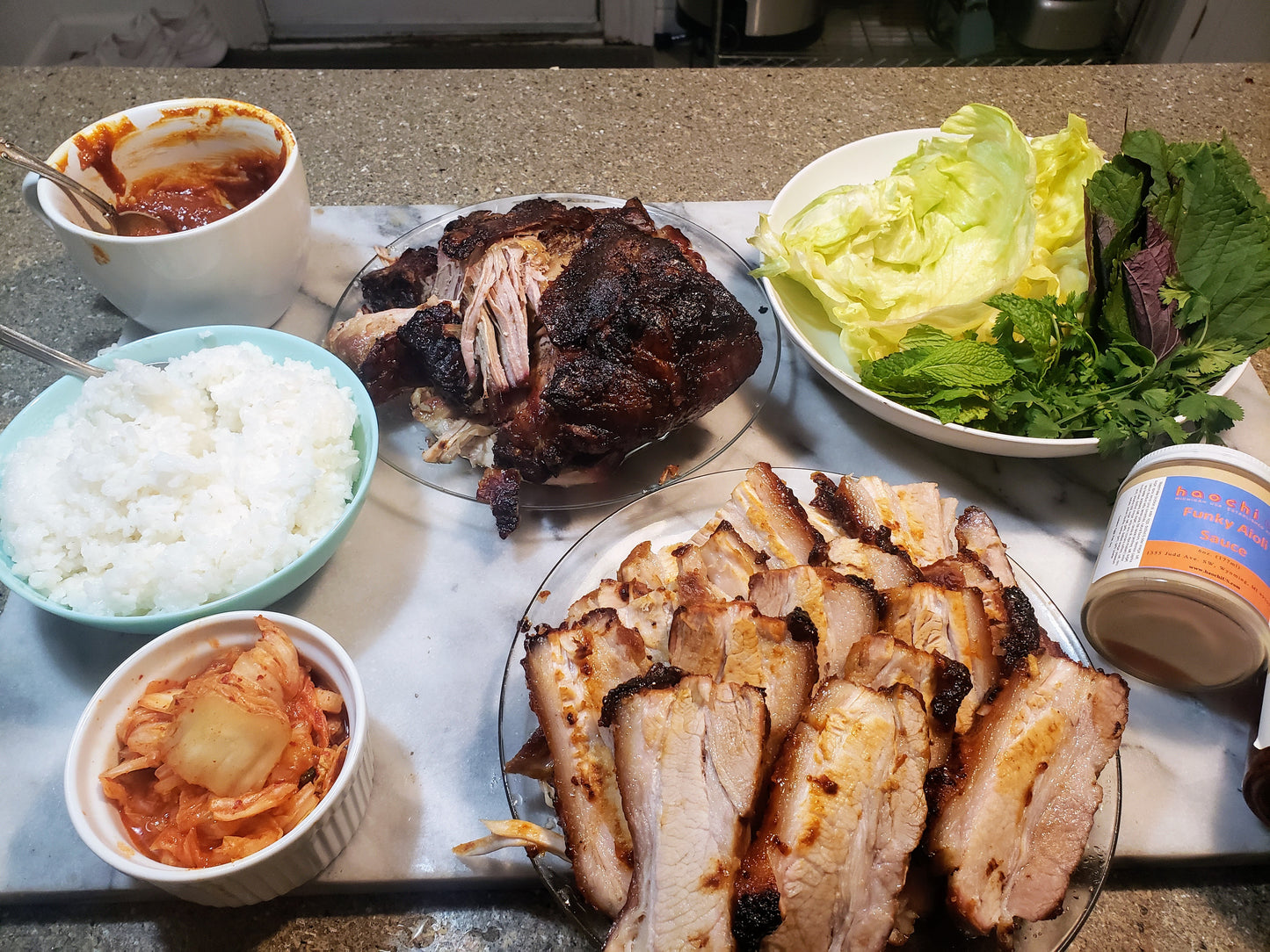 Porkbelly with ssamjang as an add-on to Bo to Go