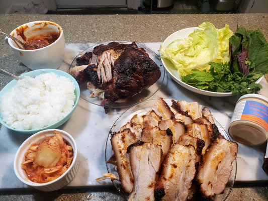 Porkbelly with ssamjang as an add-on to Bo to Go